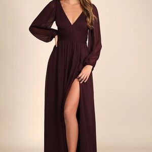 Lulus Enchant My Love Dark Purple V-neck Long Sleeve Maxi Dress - Size L